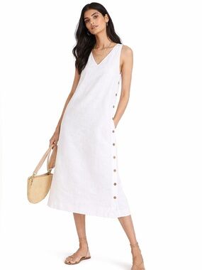 Madewell Linen Blend White Sleeveless Midi Dress with Button Detail size medium